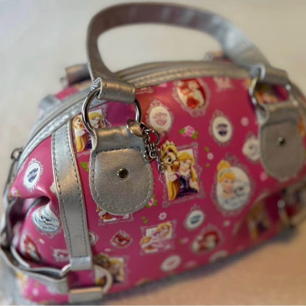Disney Princess Pink Mini Satchel with Silver Trim, Ariel Cinderella Aurora - Picture 3 of 4